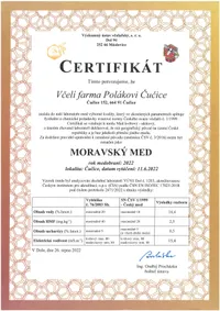 Certifikát Moravský med za rok 2022