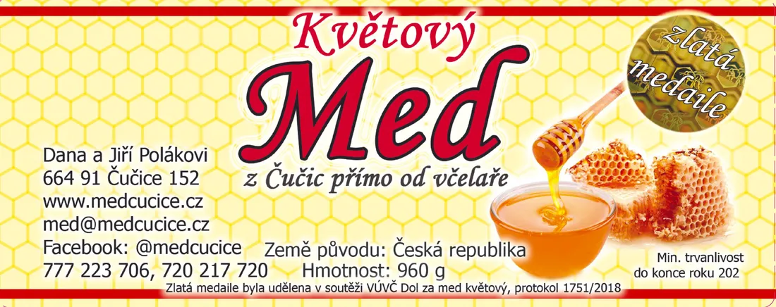 Etiketa Květový med z Čučic přímo od včelaře