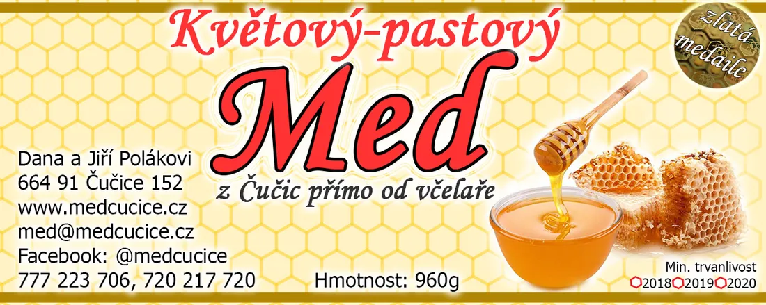 Etiketa Pastovaný med z Čučic přímo od včelaře