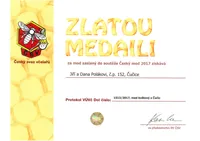 Zlatá medaile Český med 2017 za květový med z Čučic