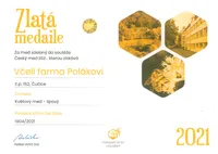 Zlatá medaile Český med 2021 za květový lipový med